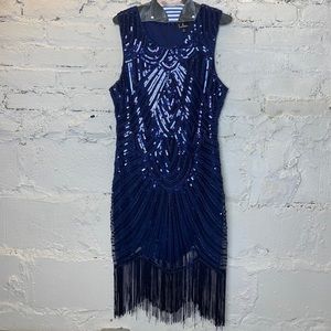 Lulu’s Navy Blue Sequin Flapper Dress